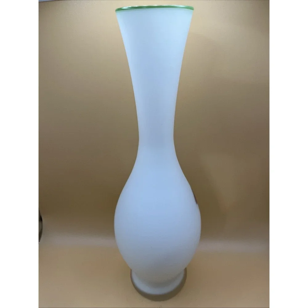 Made Italy for Schmid Bros White Cased Glass Vase Multicolor Floral 9.75